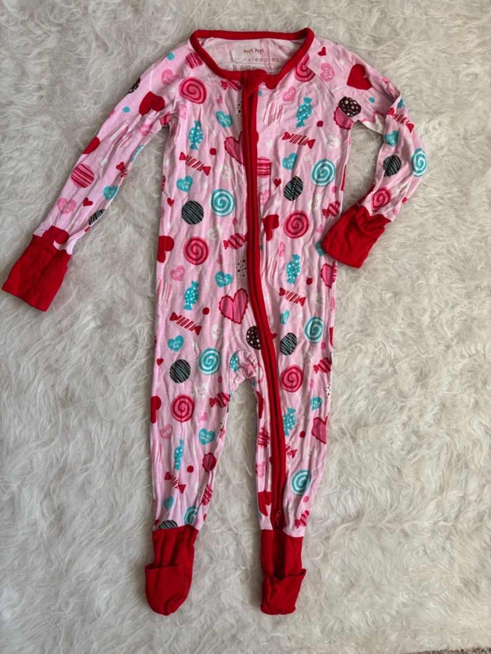 Little Sleepies Pink and Red Candy Heart Footie
